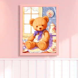 蒙娜丽莎皇室十字绣橱柜里的小熊可爱动物治愈系客厅小件手工线绣