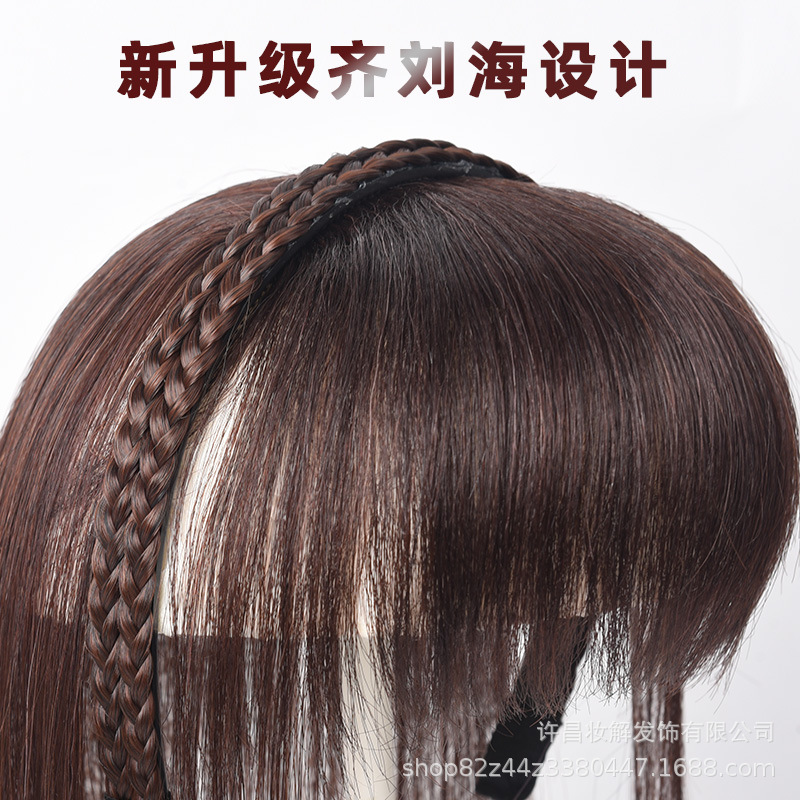 工厂批发真发发箍刘海一体辫子箍鬓角刘海假发女头顶发补发假头帘-阿里巴巴