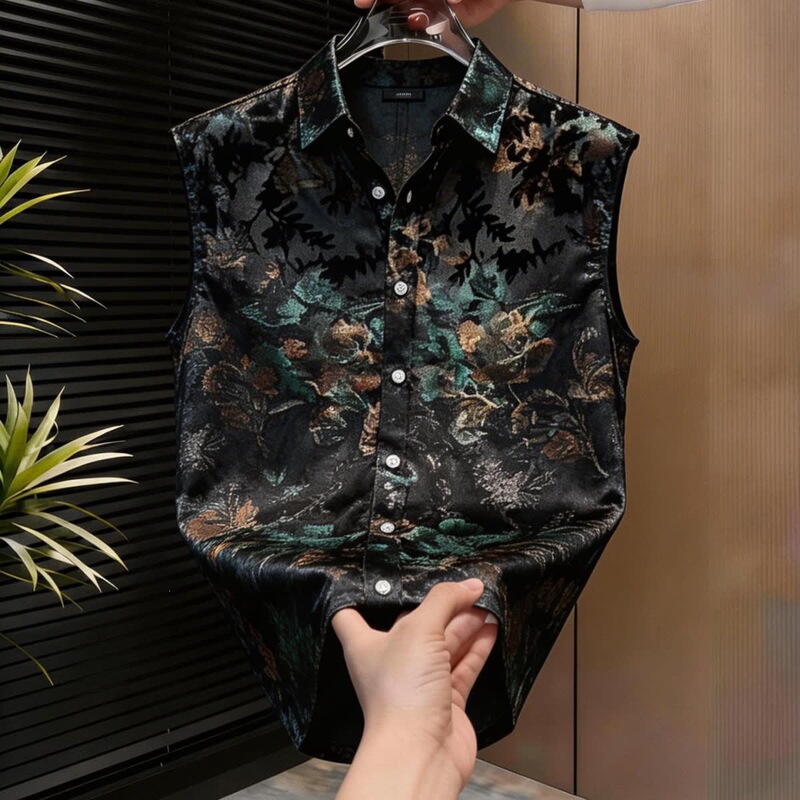 2026 Summer New Style Light Luxury High-End Printed Sleeveless Shirt Men's Trendy Fashion Business Casual Floral Vest
