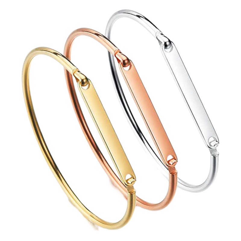 シンプルなコンビネーションステンレス女性のブレスレットの光沢面の長い個性diy個人彫刻ブレスレットの祝日プレゼント