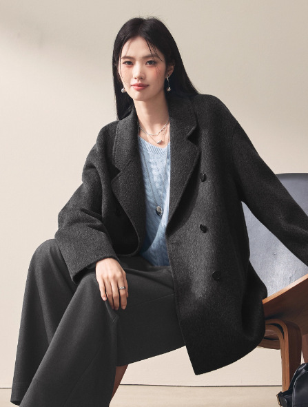 伊*L女装2025秋季新品双排门襟宽松双面呢毛呢大衣外套1G9970761|undefined