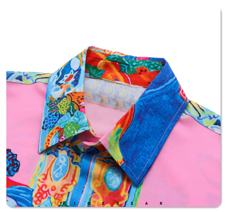 Palace Feast Digital Printed Long sleeved Leisure Vacation Crowd Open Loose Shirt for Men_voghion.com