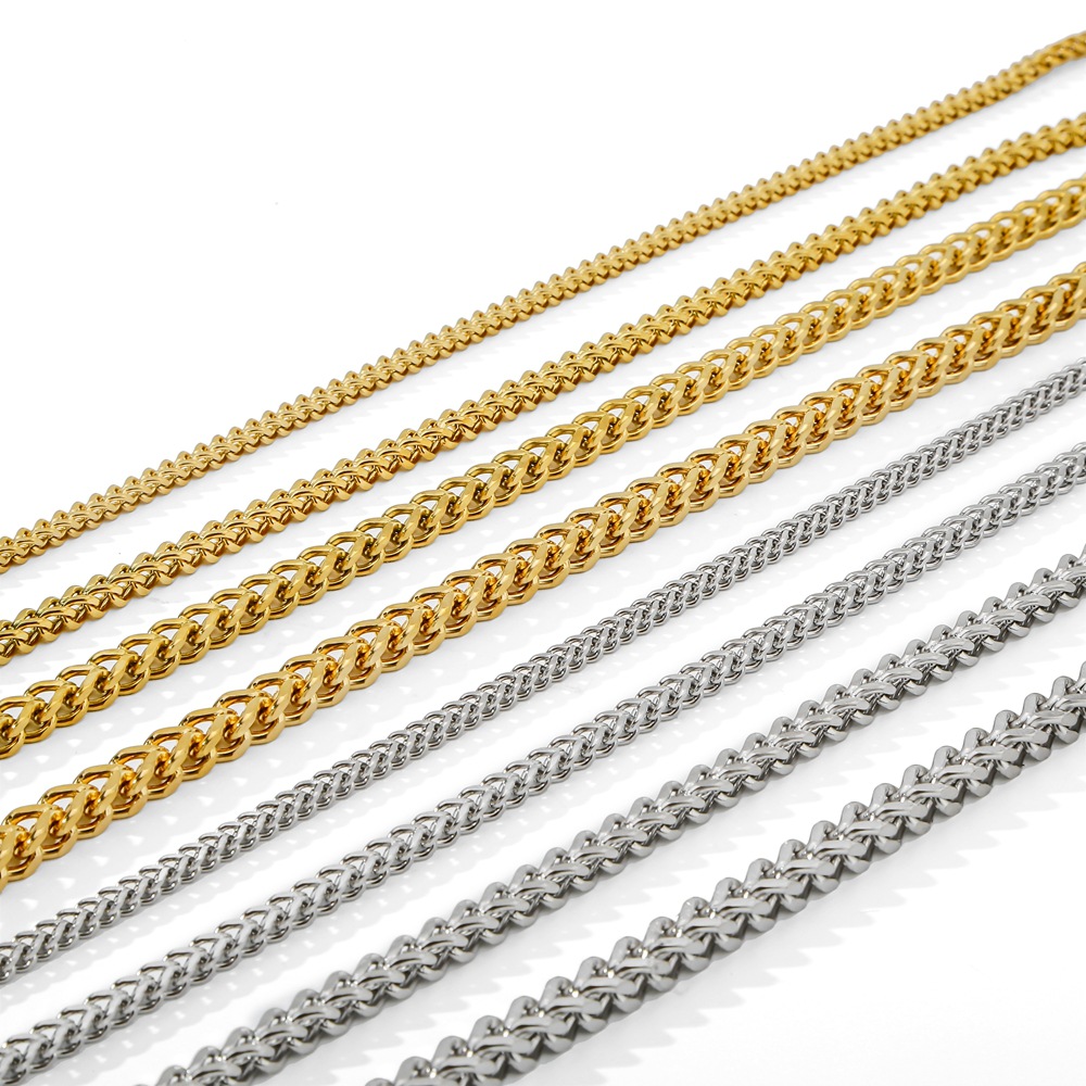 304 Stainless Steel Chain Material Franco Chain Wheat Chain Spiga Chain Chain Type Simple Style Classic Style Geometric 304 Stainless Steel Plating Unisex Necklace Men Chain Necklaces