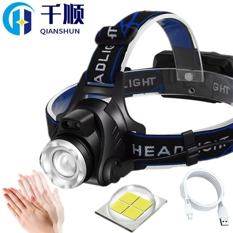 Индукционный зум три литиевые батареи сильный свет P70 фара перезаряжаемый головной фонарик ночная рыбалка свет светодиодный длительный режим ожидания