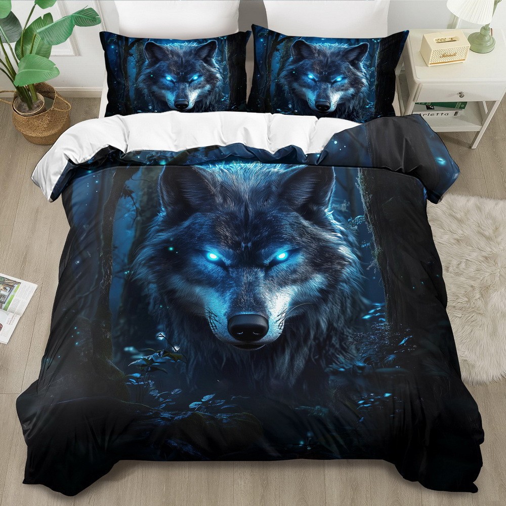 TEMU / JIT transfronterizo impresión digital abrasión edredón kit tridimensional animal lobo blanco estilo textil para el hogar dibujo puede hacer