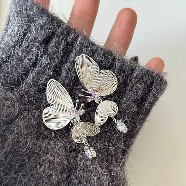 Purple rhinestone butterfly earrings (GA3028)