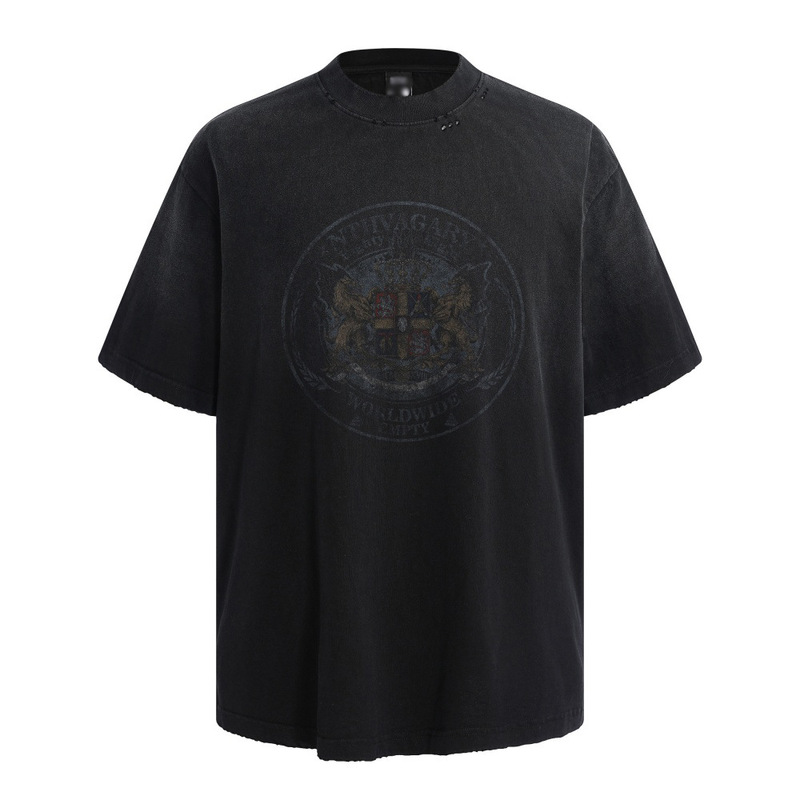 American Retro Animal Print Short-Sleeved T-Shirt Men's Summer Loose Casual Spray-Painted Distressed Vintage Tee