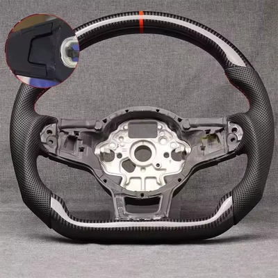 Golf 7 MK7 Mk7.5: Steering wheel - carbon-fiber-with-red-stitching-red-center-line-without-paddle-shifter-holes