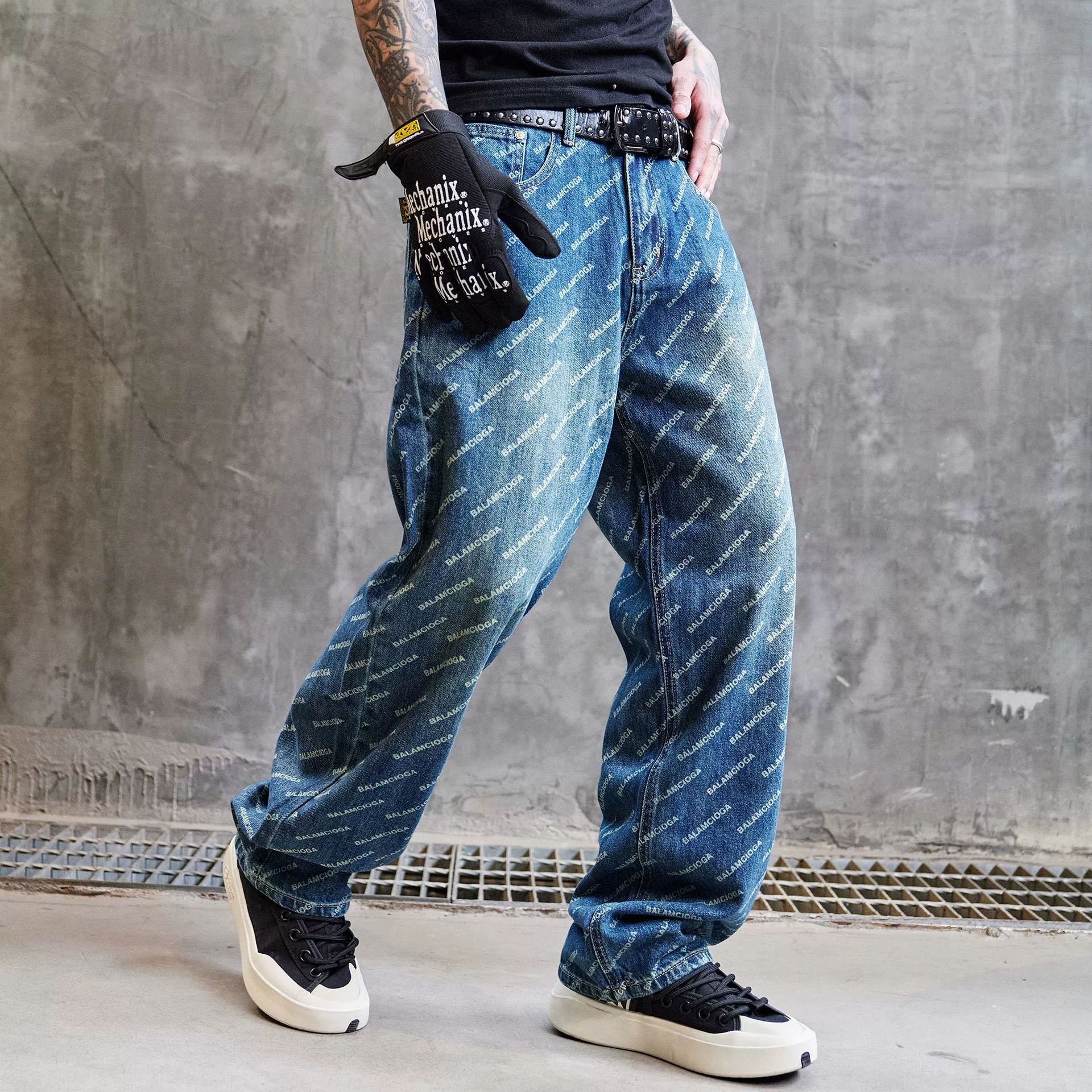 Джинсы с принтом мужские оригинальные модные ретро свободные широкие брюки японские молодые оригинальные прямые жаккардовые джинсы