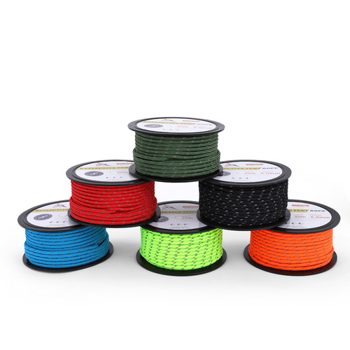 Outdoor tent rope full roll reflective rope canopy windproof rope fixed rope binding rope thickened and reinforced 6mm*30 meters