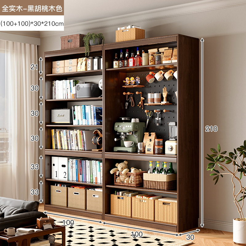 Estantes de madera sólida estantería de almacenamiento de piso para sala de estar integrado toda la pared armario de almacenamiento armario casero de color nuez