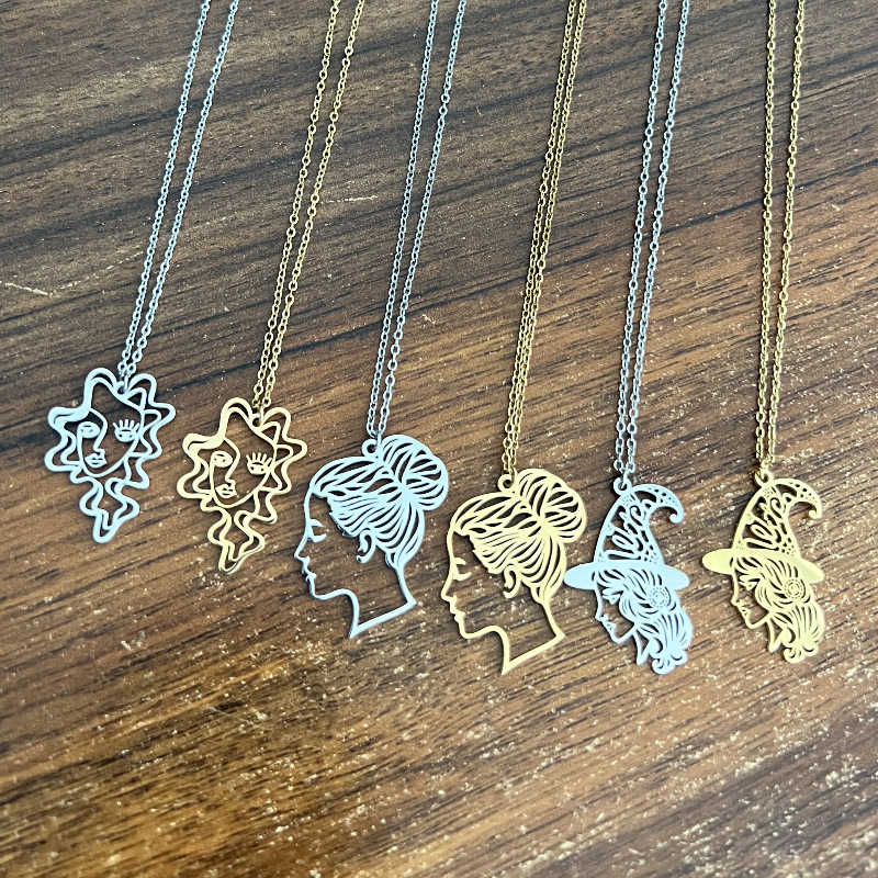 1 Piece Retro Human Face Titanium Steel Plating Hollow Out Pendant Necklace_colorza_2