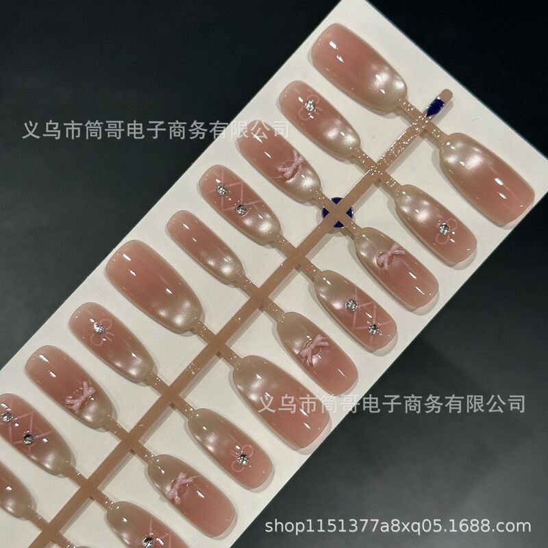 Trendy Bowknot Small Diamond Nail Art Handmade Nude Pink Yiwu Nail Tips Light Luxury Nail Stickers