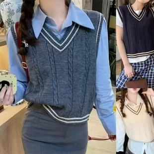 Spring and Autumn Striped Twist College Style Knitted Vest for Women Korean Style Dongdaemun Layered Versatile Contrast Color Sweater Vest for Women