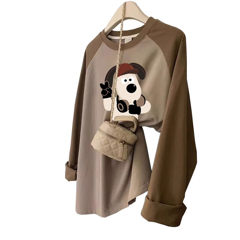 어깨 티셔츠 여성용 긴 소매 2024 가을과 겨울 새 플러스 사이즈 통통녀 느슨한 슬림베이스 셔츠 내부 스크럽 탑