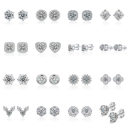 Live simulation of moissanite earrings for women ins love S925 sterling silver needle zircon six-claw moissanite earrings earrings