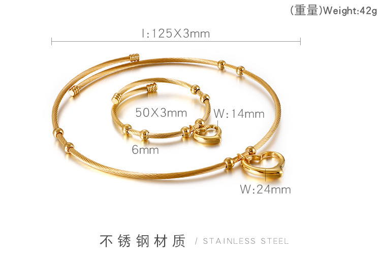 creative titanium steel heart wire open collar bracelet set wholesale Nihaojewelry