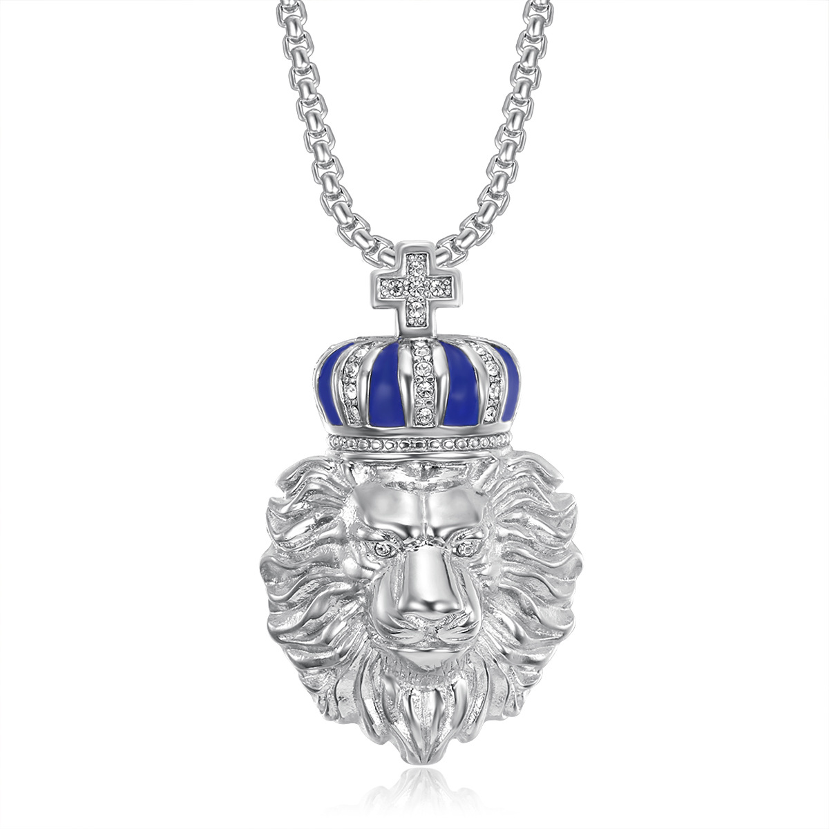 Enamel, Plating Design Hip-Hop Lion Crown Titanium Steel Enamel Plating Rhinestones 18K Gold Plated Men's