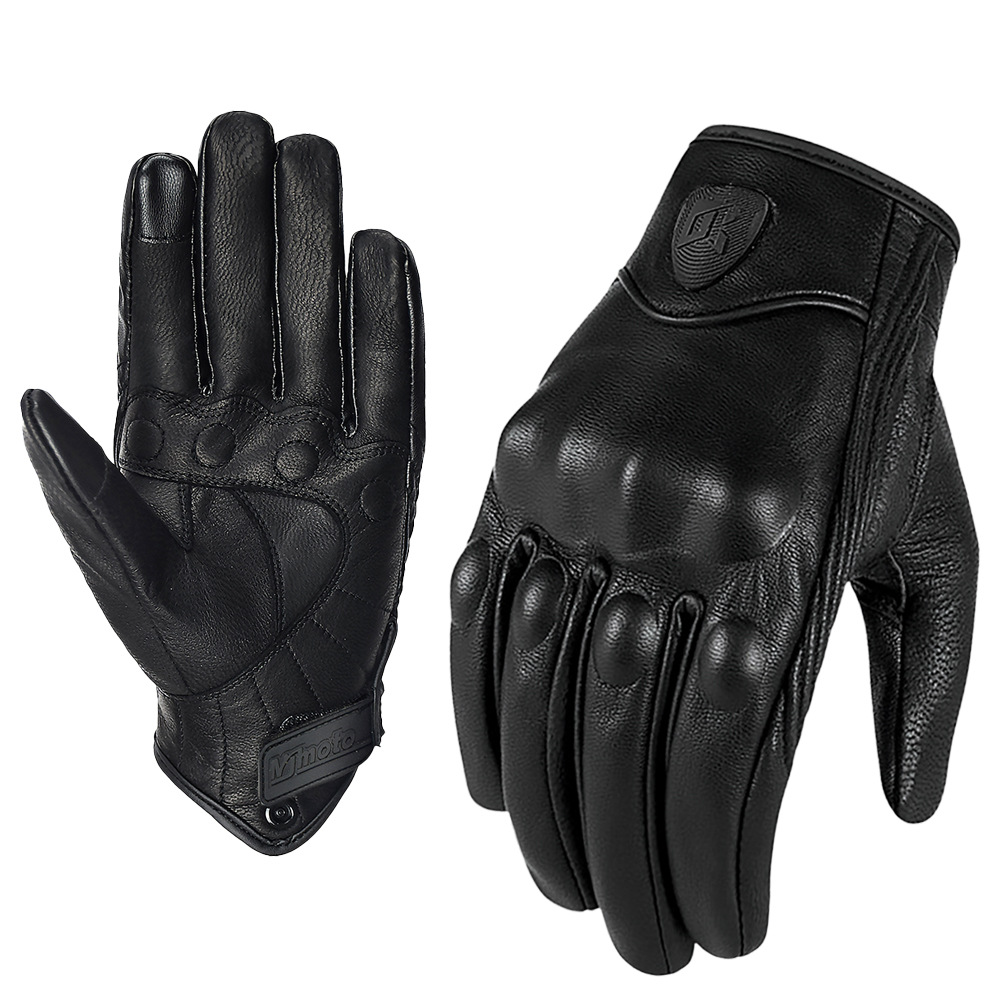 Guantes de Motociclismo MJMOTO, para Motocross, Bicicleta, de Cuero, Transpirables, Compatibles con Pantalla Táctil, Resistentes al Viento, para Hombre y Mujer