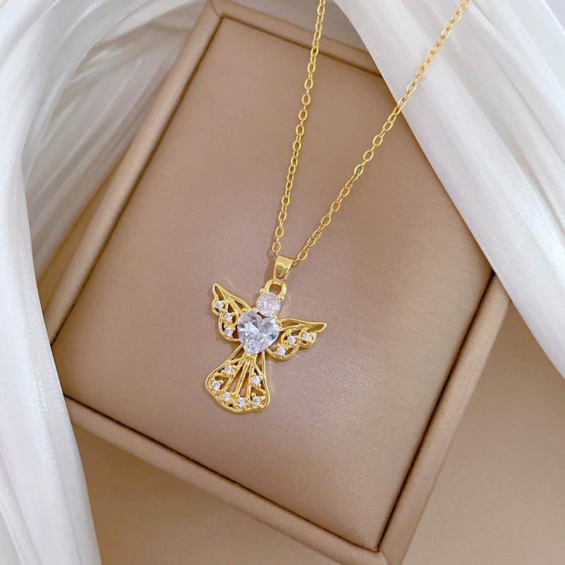 Collier ras de cou ange en diamant acier titane luxueux_voghion.com