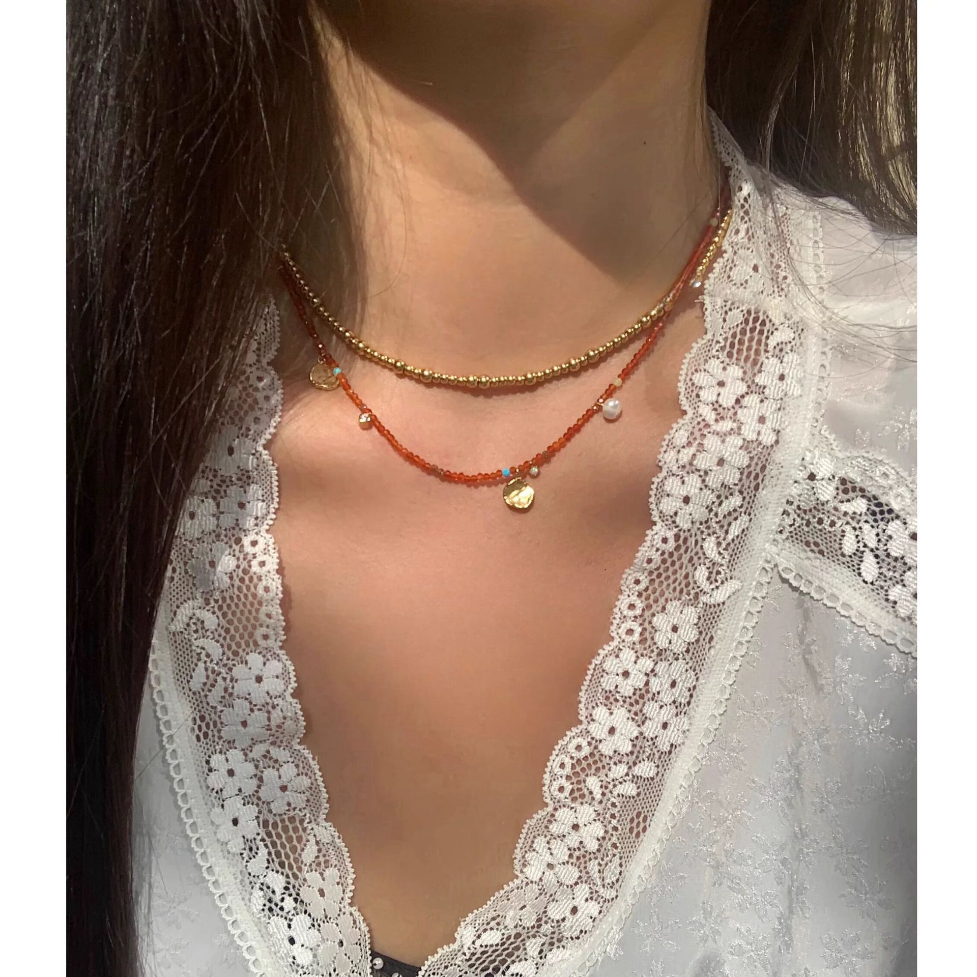 Dänisches Nischendesign: Natürliche orangefarbene Achatperlenkette für Damen, Vintage-High-End-Schlüsselbeinkette, neue Herbstkollektion_voghion.com