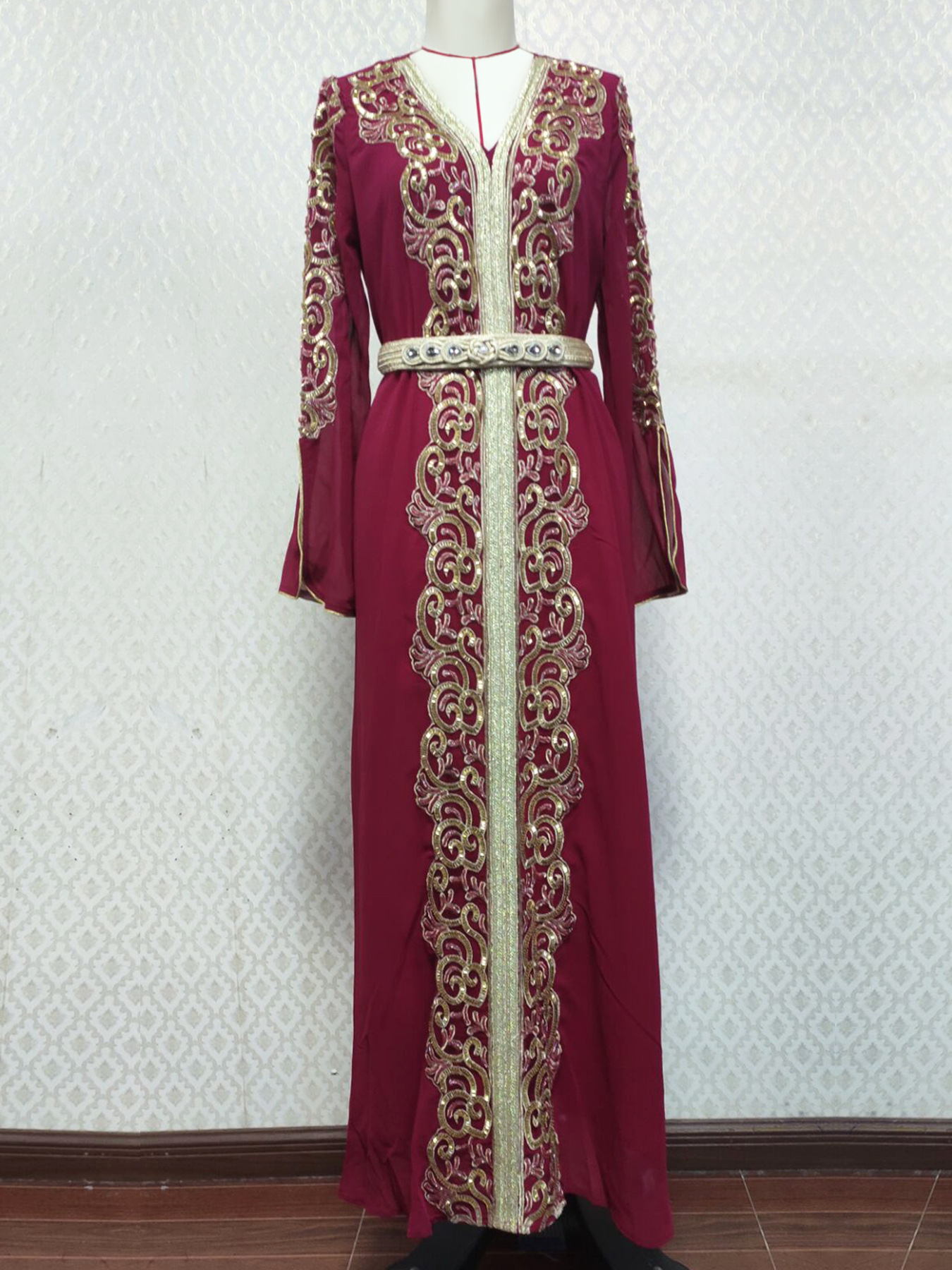 3737 Gurban Arab Dubai Foreign Trade Embroidery Appliqué Dress Muslim Party Dinner Robe
