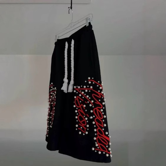 Pantalones sueltos bordados con cuentas bordados de la industria pesada retro de la calle alta europea y americana transfronteriza para hombres y mujeres pantalones casuales de pierna ancha hiphop