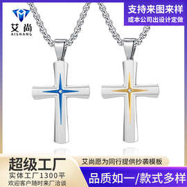 原创简约欧洲风斜边间电十字架小吊坠中性风男女小众个性穿搭项链
