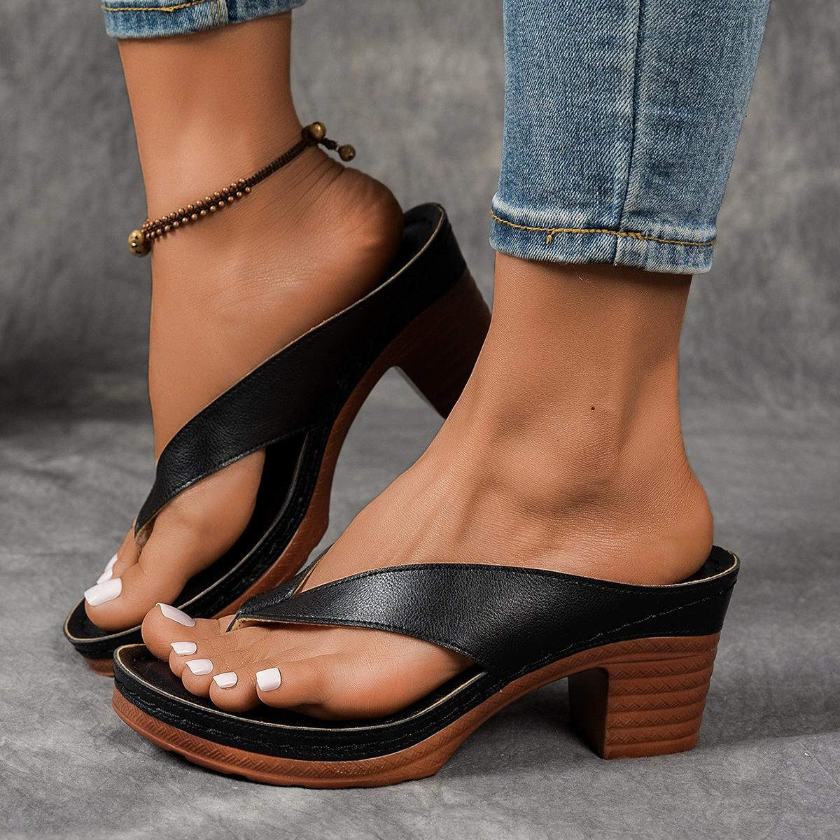 Fashionable sandals, footwear, high flip flops, European style, plus size