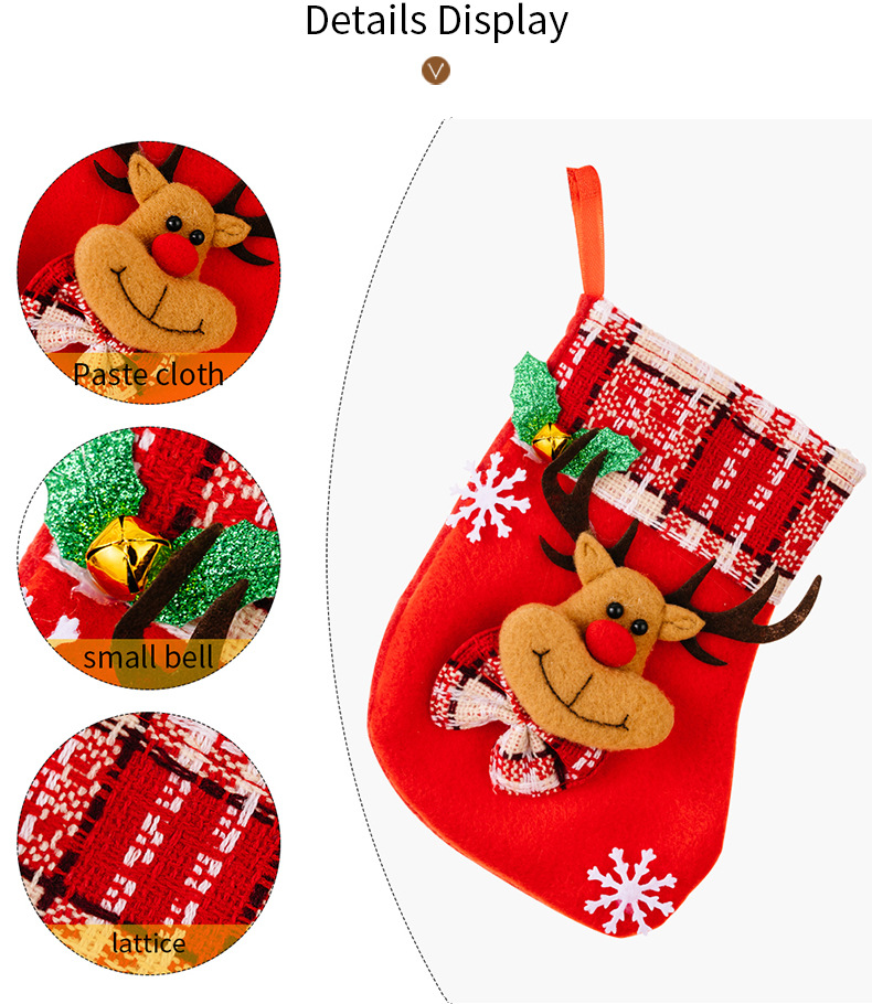 Natal Novas decorações de Natal Floco de neve com sinos Meias de desenho animado Velho boneco de neve Alce Meia de Natal Sacola de presente_voghion.com