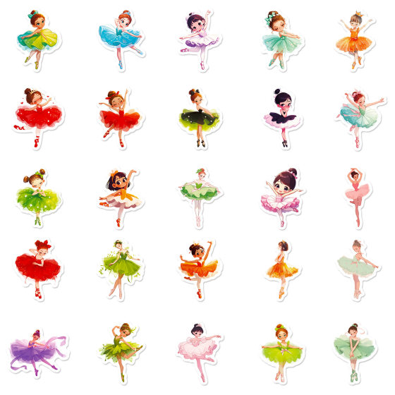 50 sheets Dancing Girl Decorative Stickers Ballet Dance Cute Cartoon Stickers Decorative Luggage Car Stickers