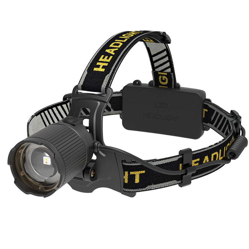 Transfronterizo doble fuente de luz inductiva auricular luz amarilla luz blanca láser luz intensa carga luz de cabeza led zoom luz de pesca nocturna image 6