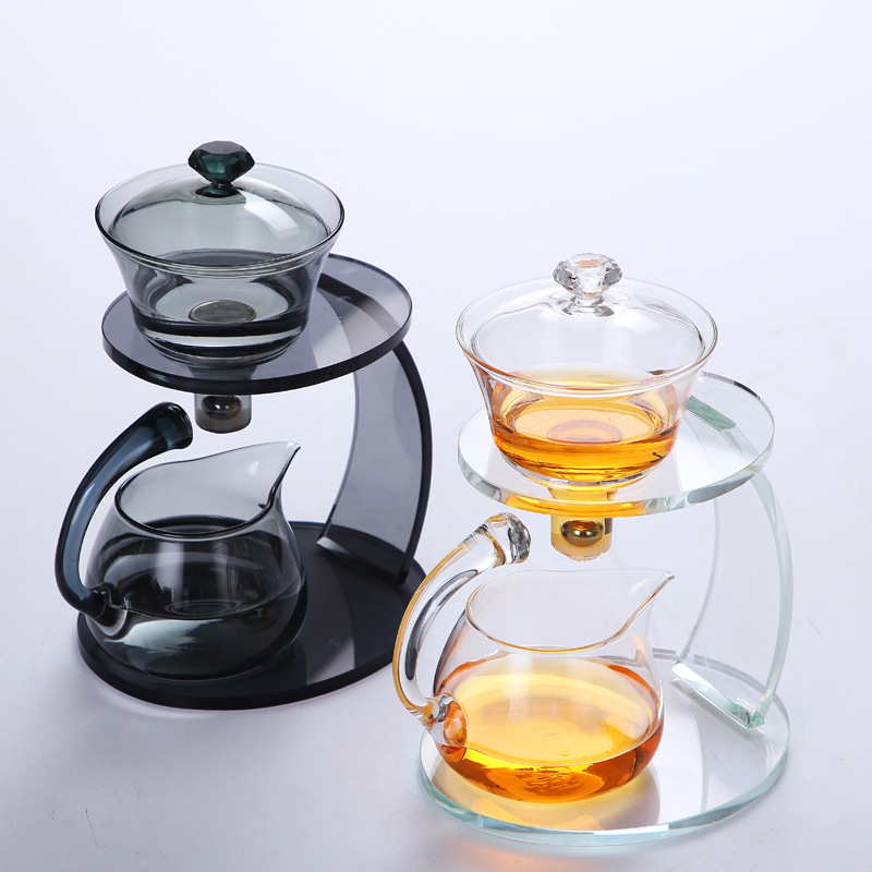 Magnetic Suction Pot Glass Semi-Automatic Tea Set Combo for Lazy People: Induction Teapot, Infuser Cup, Fair-Trade Cup
