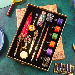 European Retro Feather Pen Set Student Calligraphy Dip Pen Replacement Nib Gift Box Birthday Gift