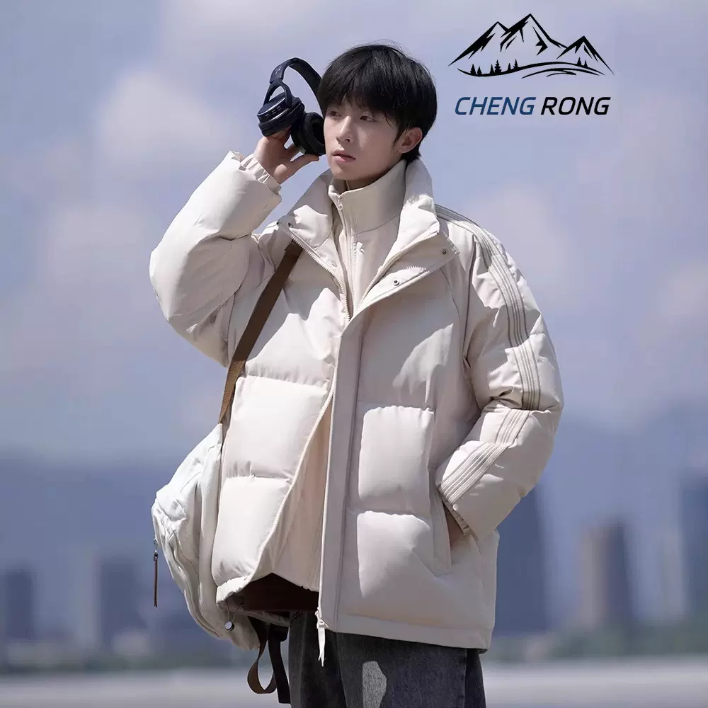 骆驼HJCAMEL假两件条纹立领棉服男秋冬新款加厚保暖百搭情侣棉袄