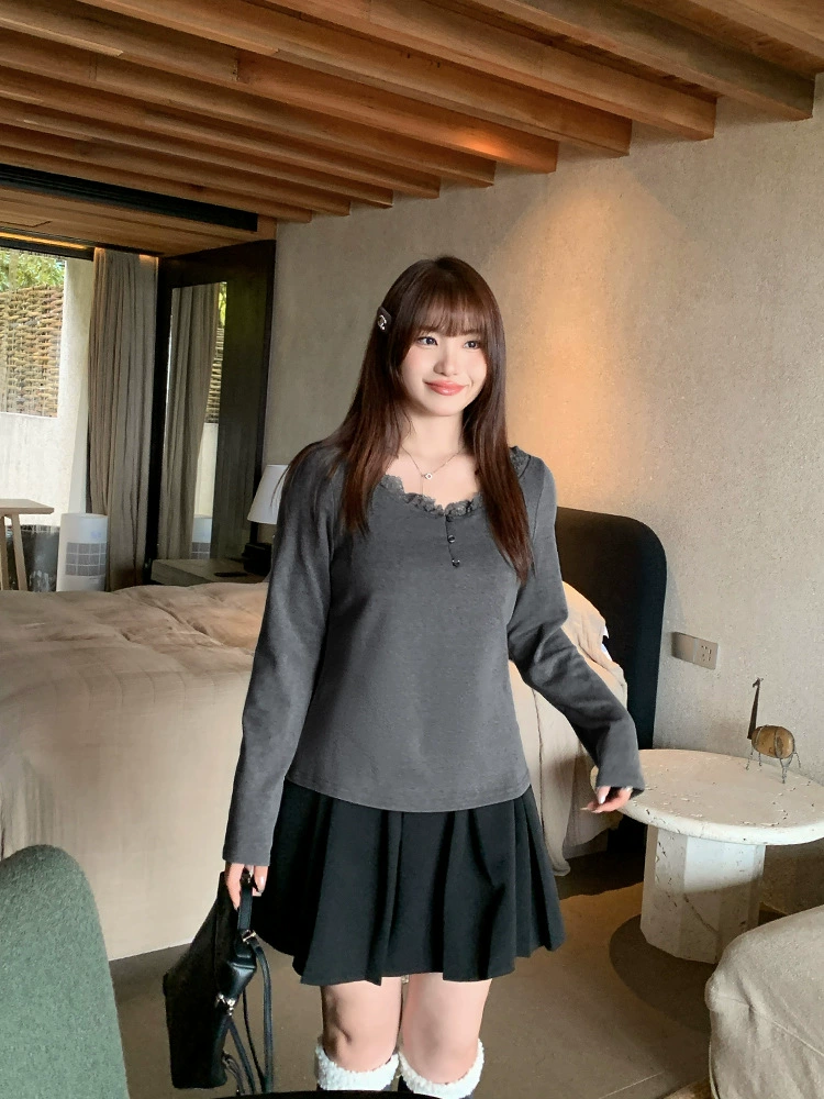 Кружевной топ с длинным рукавом, женский plus size, открытые плечи, корректирующий эффект (осень)