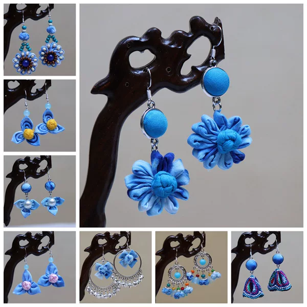 Yunnan Dali ethnic style blue tie-dye earrings hand-woven tie-dye earrings travel gift wholesale