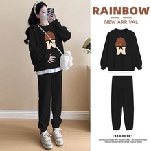 孕妇衣服上衣春秋季2025新款宽松大码时尚卫衣卫裤套装两件套秋款