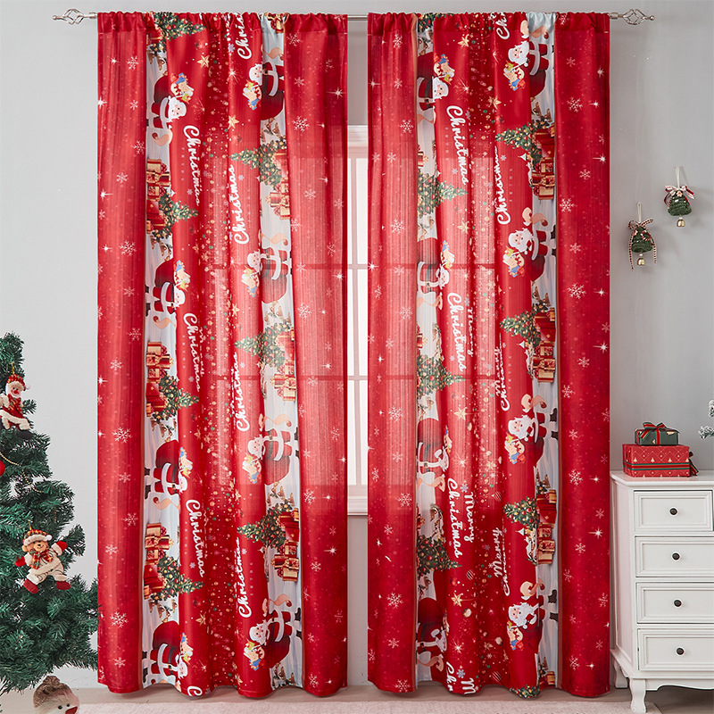 New American Style Christmas Print Blackout Fabric Curtains_voghion.com