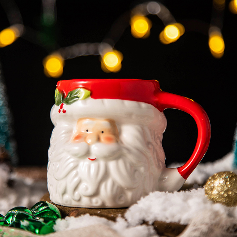 圣诞陶瓷杯子卡通创意圣诞老人马克杯咖啡杯3D造型杯厂家批发水杯