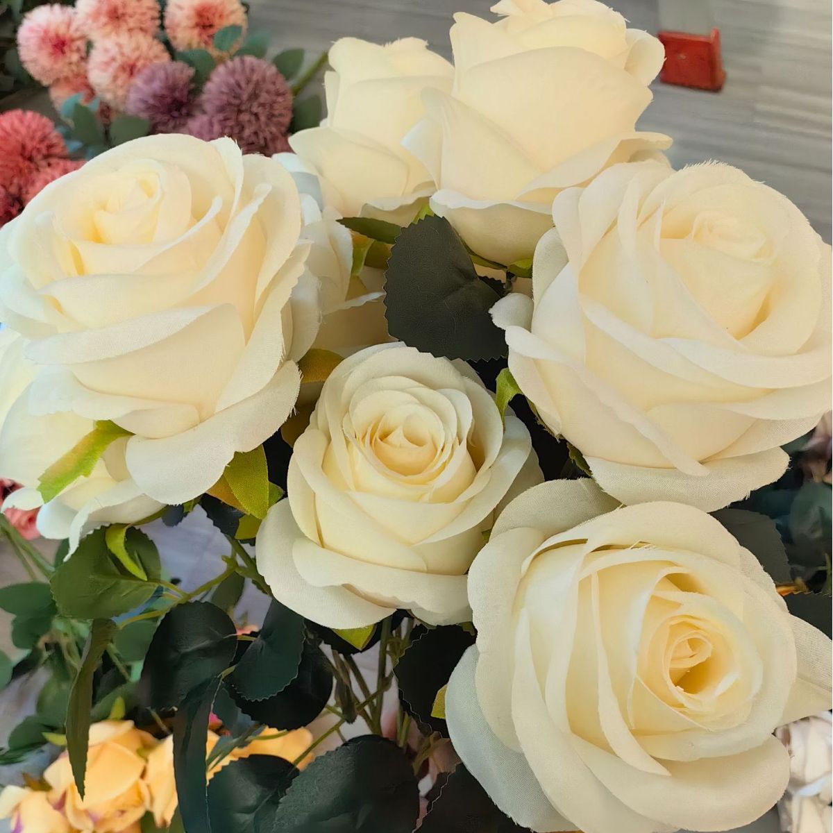9 flores de rosa de núcleo curling flores de simulación flores grandes flores de simulación de boda flores falsas