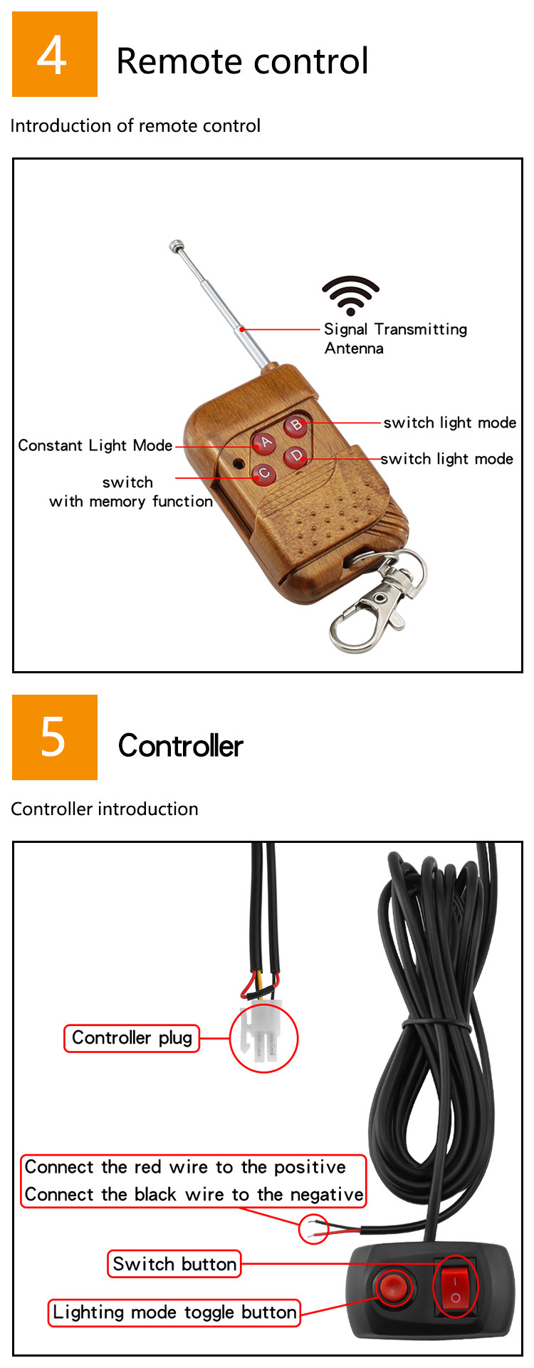 One-To-Four 4Led Center Grille Strobe Light Truck Side Light High-Power Wireless Turn Signal Remote Control Flashing Warning Light