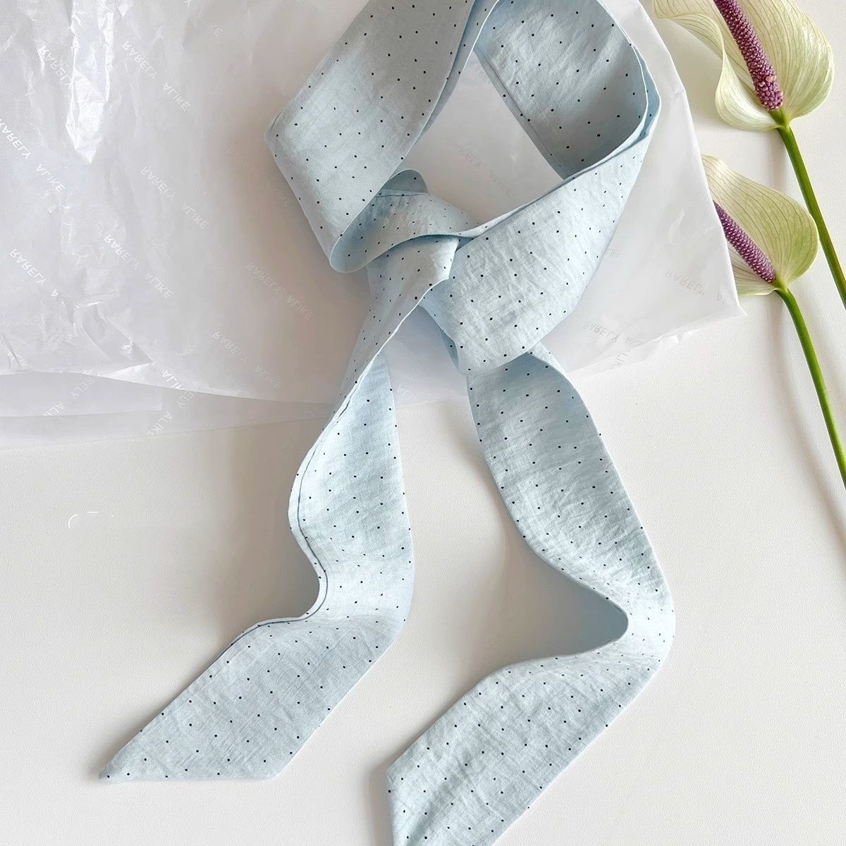 16＃浅蓝色小点点丝巾4*140CM