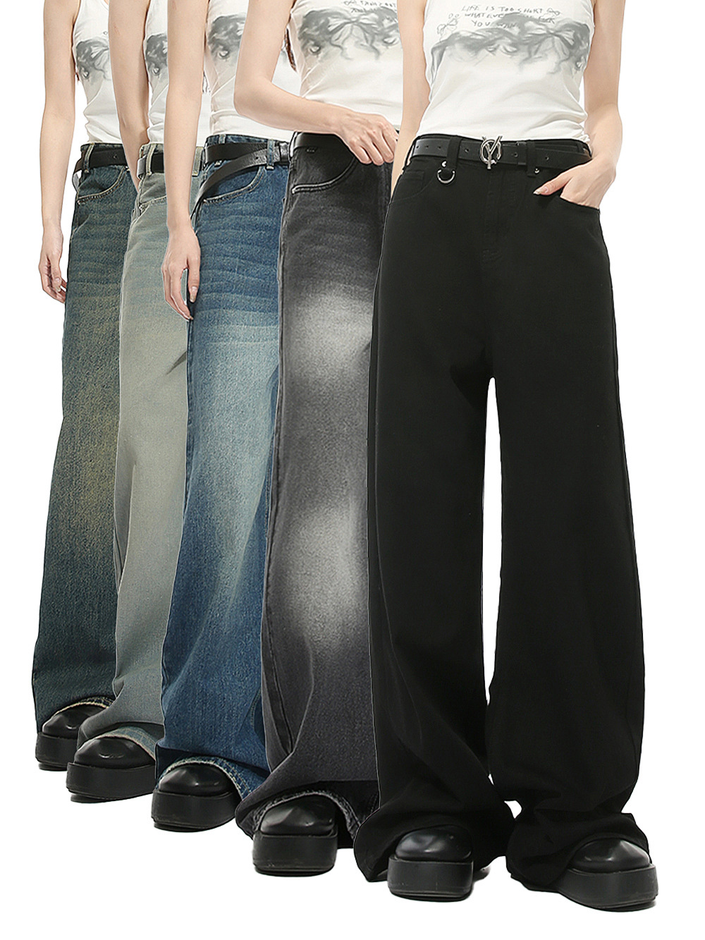 MTLCLOTHES Hombres| Nuevos productos de otoño rectos estadounidenses de piernas anchas de molienda blanca lavado super jeans sueltos