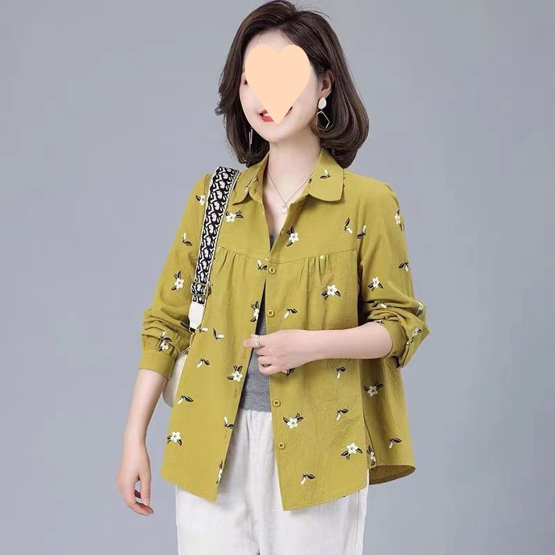 棉2025春秋新款大码胖宽松洋气减龄长袖衬衫中年妈妈上衣外套|undefined