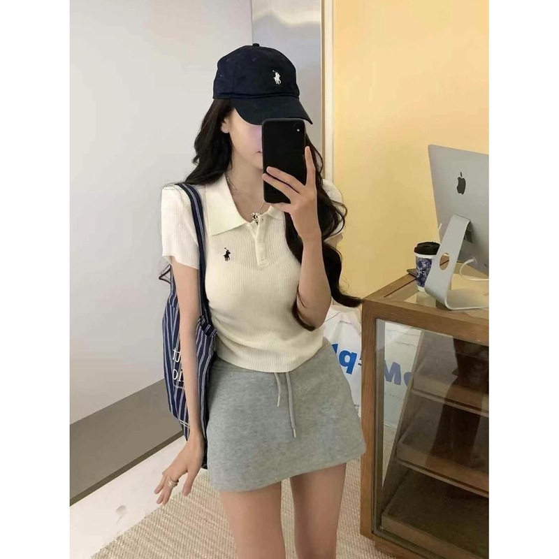 夏季新款韩版时尚百搭翻领短袖针织衫女修身显瘦辣妹上衣潮ins潮|undefined