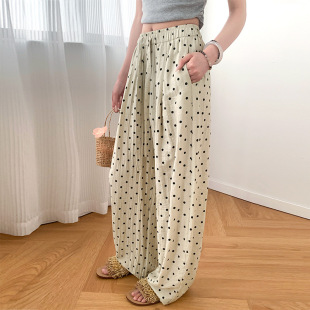 Uncle Carrot Polka Dot Wide Leg Pants Women's Summer Thin High Waist Loose Lazy Style Yamamoto Pants Casual Straight-Leg Linen Pants