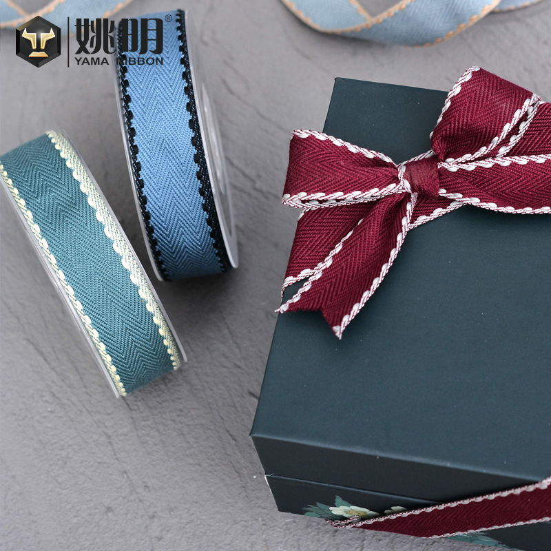 Yao Ming 2,5 cm arco accesorios para el cabello zapatos y sombreros ramo embalaje cinta caja de regalo doble patrón puente punto