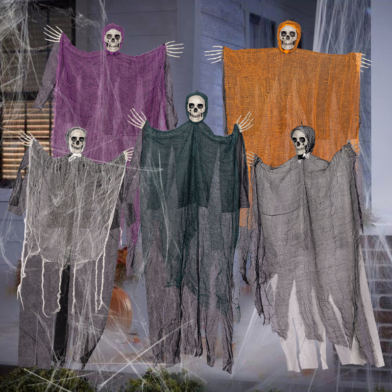 Halloween cross-border Amazon hanging ghost single 5-color skull hanging ghost party scene decoration decoration horror haunted house