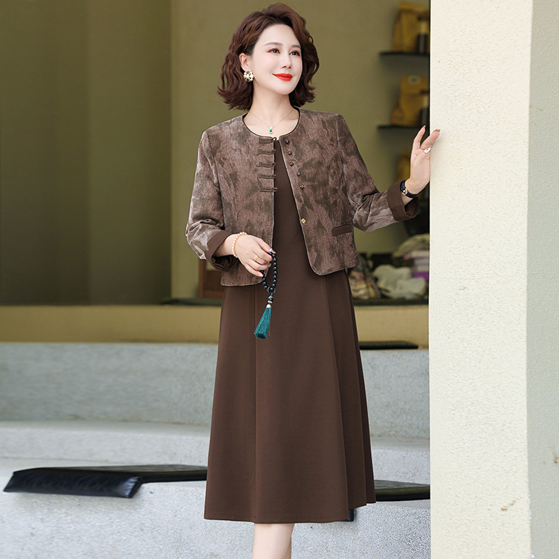 中年の女性のファッションの秋のスーツの中で長いスカートのお母さんの秋の服装の気質のワンピースの2つのセットの洋風のカジュアルなスカート|undefined